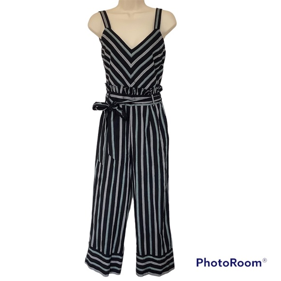 NWT Harper Heritage Womens Jumper Jumpsuit S Black  Cropped Striped Wide Leg - Picture 2 of 12